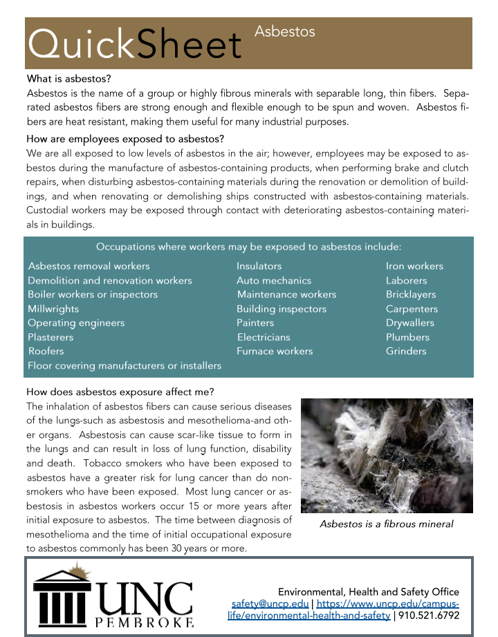 QuickSheet for asbestos safety